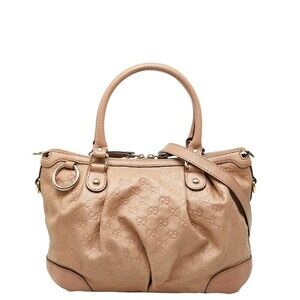 Gucci Guccissima Sukey Handbag Shoulder Bag Beige Tan Pink Canvas Leather